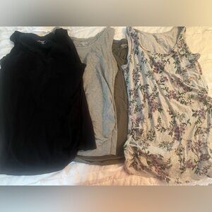 Set of Four Sleeveless Maternity Tops - Black, Green, Gray, Floral (large)